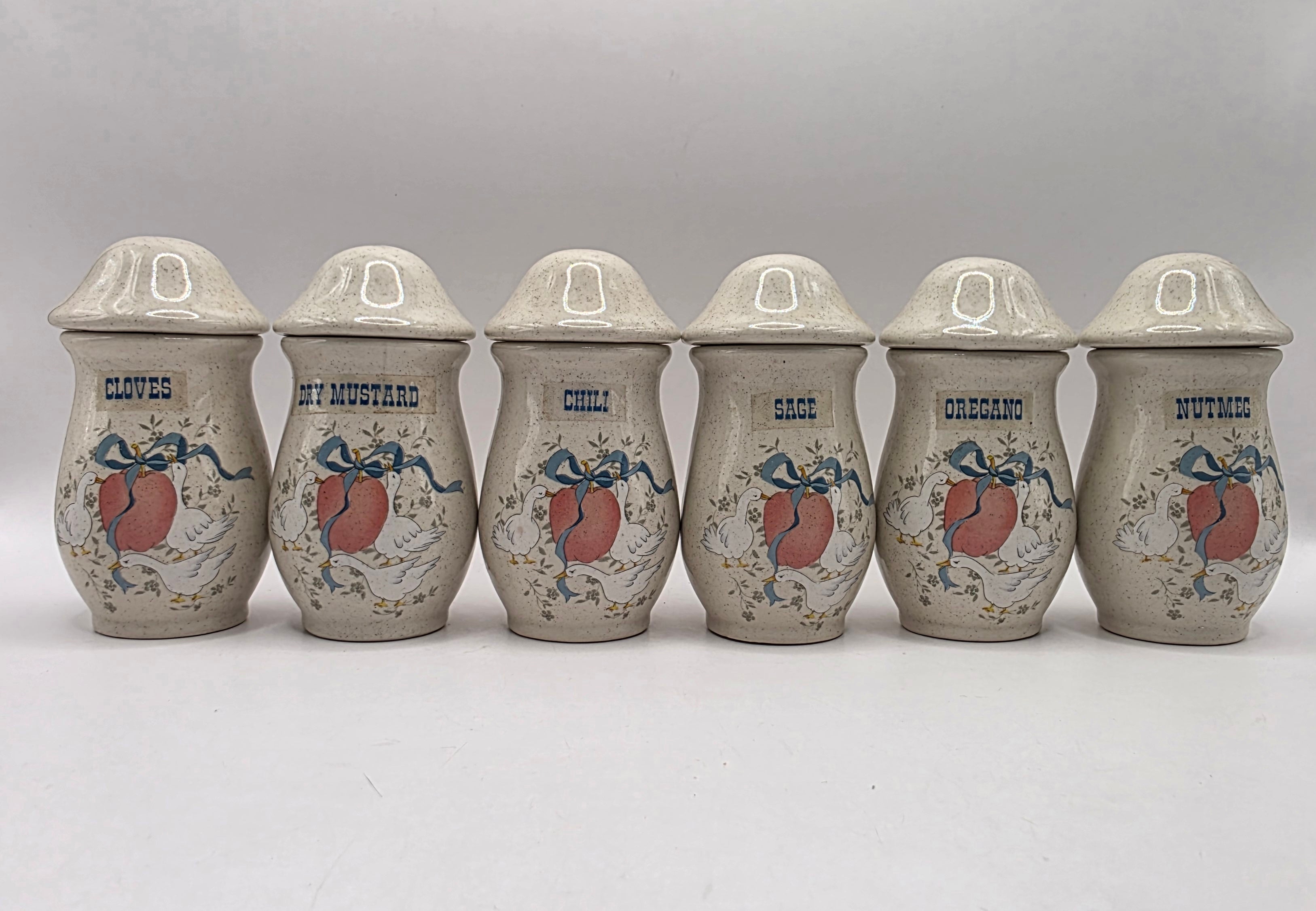 Set of 6 Goose Spice Jars, Labeled