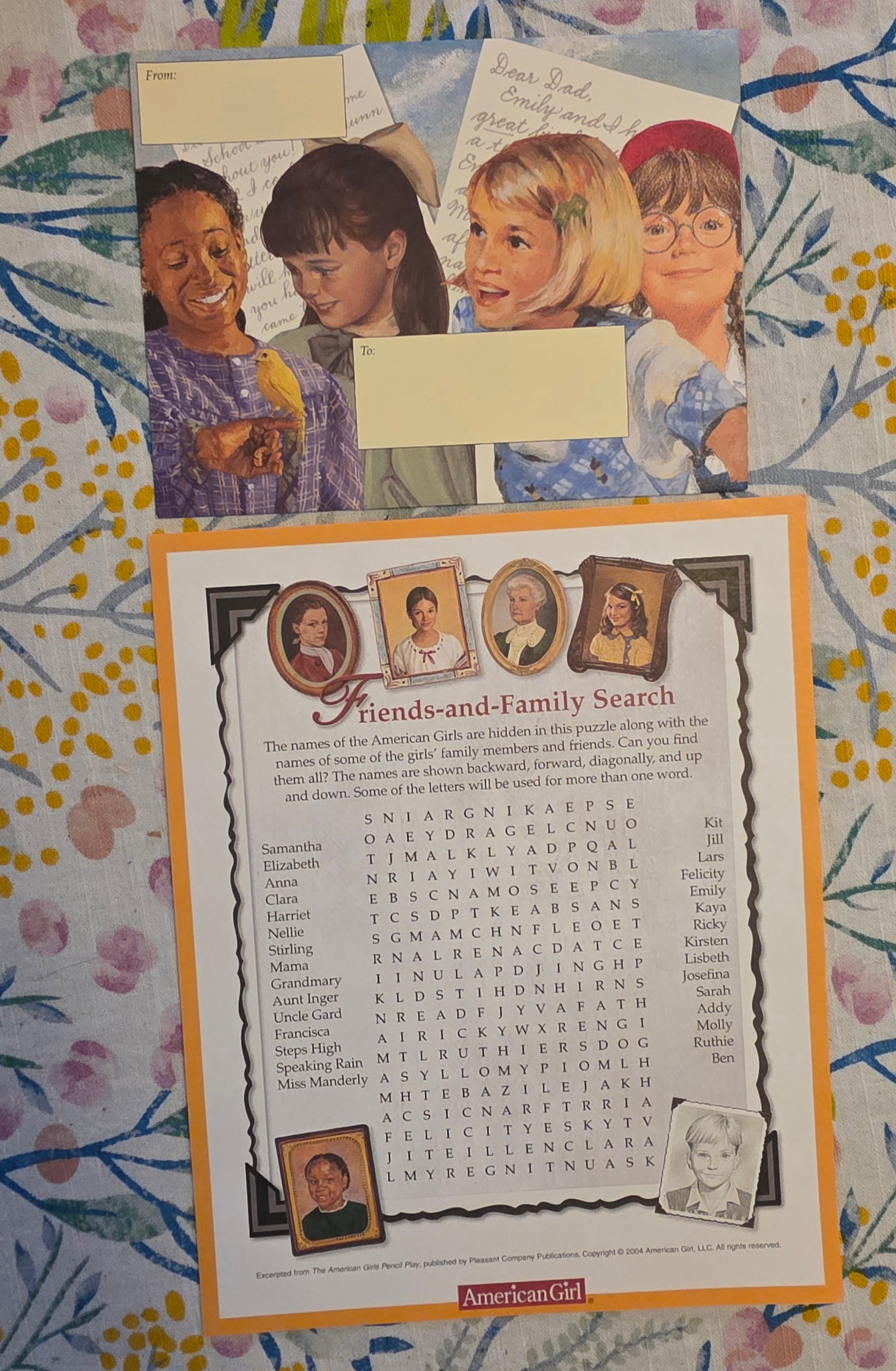 American Girl Envelope and Word search